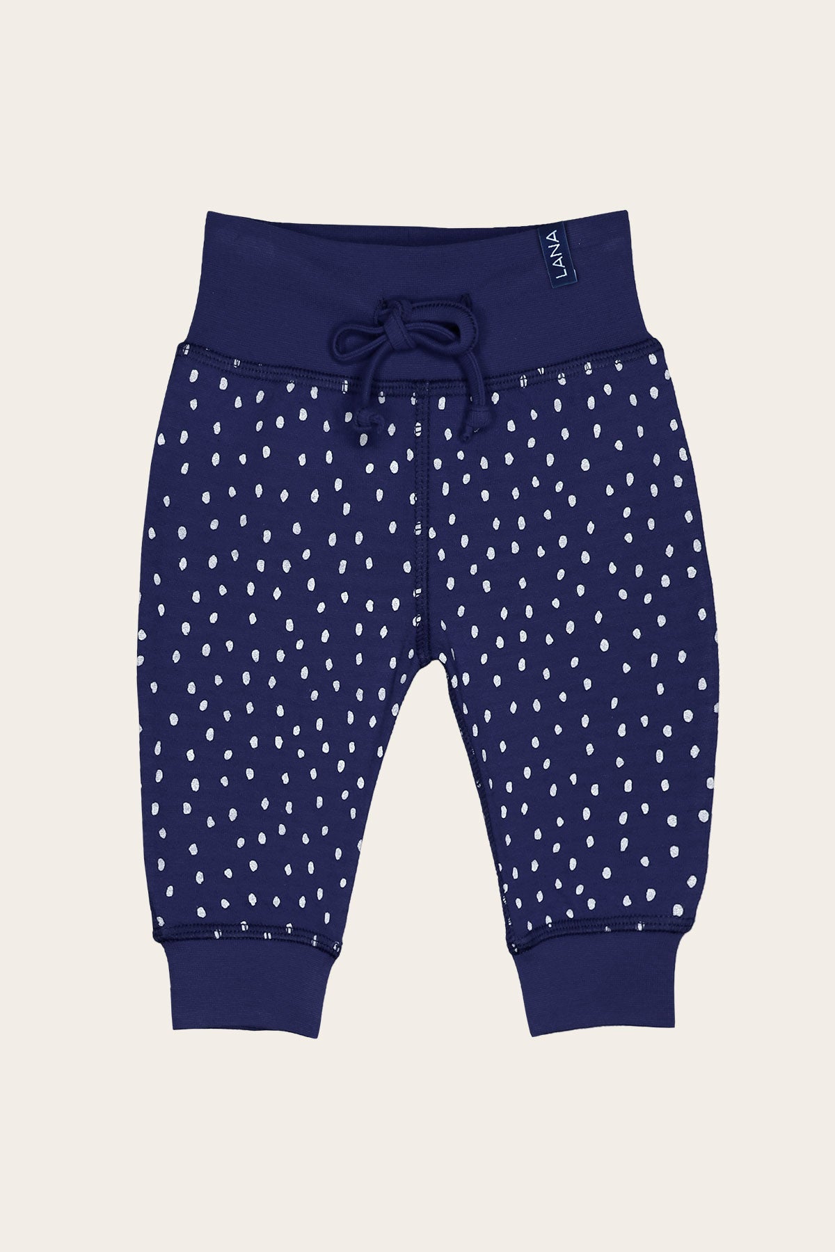 Wendehose Modell Jule marineblau mit weißem Tupfenmuster nachhaltige Babyhose Bio Baumwolle