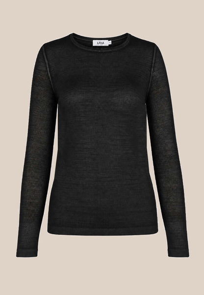 Wollshirt, Modell Iblis in Schwarz mit langen Ärmeln