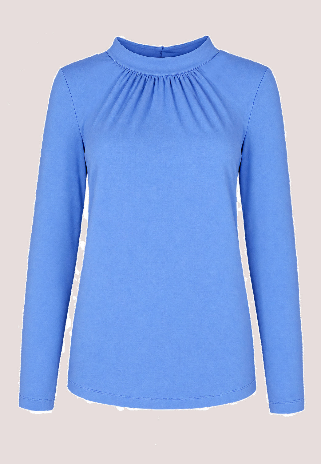 Shirt, Modell Holly in Blau mit langen Ärmeln und gerafftem Ausschnitt